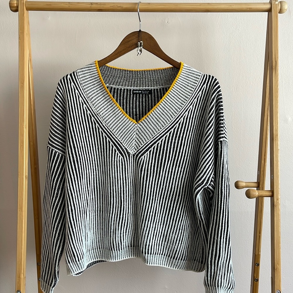 SHEIN Striped V-Neck Sweater